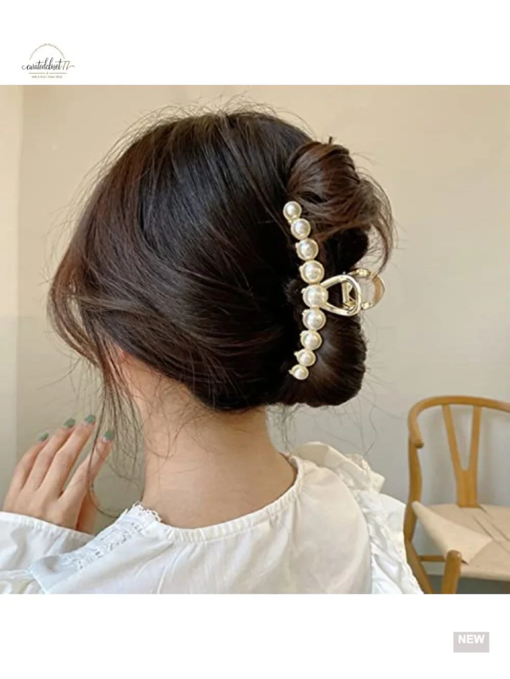 Vintage Metal Pearl Hair Claw Clips Large Size Hair Clasps for Women 2 Pieces